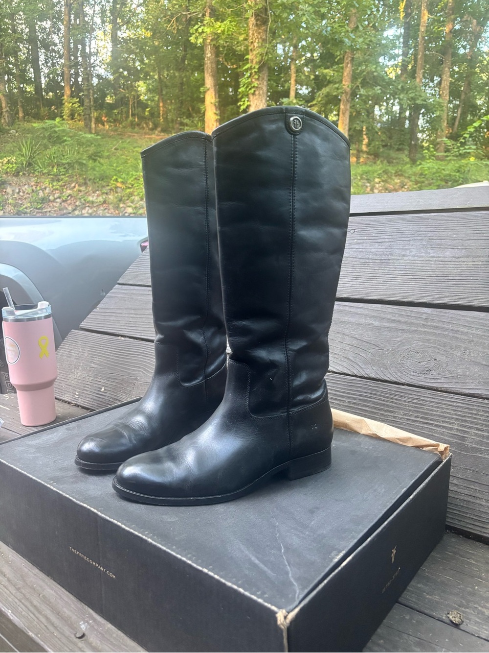 Frye Melissa Black Leather Knee-High Boots